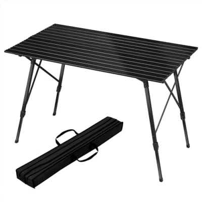 Abbildung von WOLTU Alu Campingtisch klappbar, Falttisch Höhenverstellbar mit Tragetasche &amp; aufrollbarer Tischplatte, Klapptisch Reisetisch 4 6 Personen, für Camping Garten Balkon, 120 * 68.5cm, Schwarz