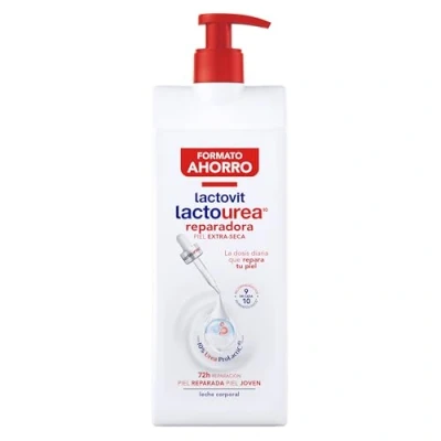 Abbildung von Lactovit Lactourea reparierende Körpermilch mit Protein Calcium, sofortige Absorption, 48 Stunden Ernährung und Reparatur, geeignet für trockene extra Haut, 800 ml