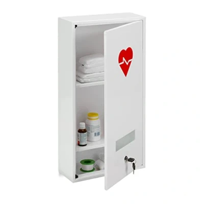 Abbildung von Relaxdays Medizinschrank, abschließbar, 3 Fächer, Stahl, HBT: 60 x 30 12 cm, Medikamentenschrank, Arzneischrank, weiß