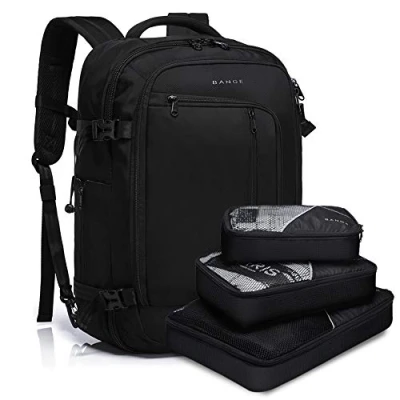 Abbildung von BANGE Travel Overnight Backpack,40 Liter FAA Flight Approved Weekender Bag Carry on Backpack (BLACK (Backpack with 3 Cubes))
