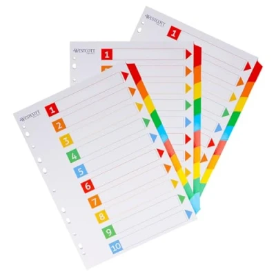 Abbildung von Westcott Register für Ordner A4 (3er Set) 3 x Trennblätter Din 10 beschriftbare Tabs in 5 Farben als Organizer Robuste 160g/m² mit Eurolochung E 1733311 00
