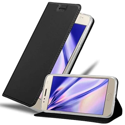Abbildung von Cadorabo Hülle kompatibel mit Motorola Moto G5S Plus aus Kunst Leder Flip Klappbare Stoßfeste Magnetische [Standfunktion] [Kartenfächern] Cover für Tasche in Schwarz