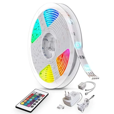 Abbildung von B.K.Licht LED Lichterkette Strip Licht Band Leiste 230V RGB Farbwechsel dimmbar, 300 flammig, 150 flammig 5m Streifen LEDs mit Fernbedienung