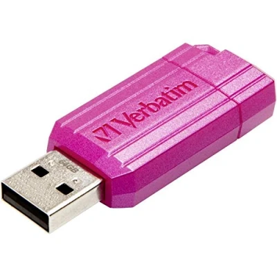 Abbildung von Verbatim PinStripe USB Stick 64GB, 2.0, Speicherstick, für Laptop Notebook Ultrabook TV Autoradio, 2.0 Stick, Datenstick mit Schiebemechanismus, Hot Pink