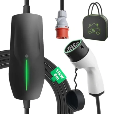 Abbildung von EIDYBOX Typ 2 Mobile Wallbox 11KW mit 16A CEE Stecker, 3 phasig EV Ladegerät 6m Ladekabel, IP66 Wasserdicht Ladestation für PHEV Tragbare Taschen
