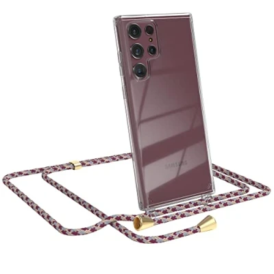 Abbildung von EAZY CASE Handykette kompatibel mit Samsung Galaxy S22 Ultra 5G Handyhülle Umhängeband, Handykordel Schutzhülle, Silikonhülle, Hülle, Stylische Kette für Smartphone, Bordeaux Camouflage