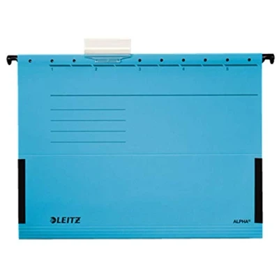 Abbildung von Leitz 19860035 Hängende Ordner mit Seitenschutz &quot;V&quot; Boden, Achsabstand 33 cm, Lochsockel, Blau, 25 Stück