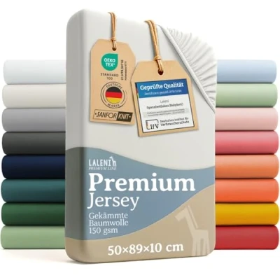 Abbildung von Laleni Premium Spannbettlaken 50x89 cm für Baby 2er Set Oeko TEX zertifiziertes Beistellbett Stubenwagen Bezug 100% Baumwolle Bettwäsche Ivory