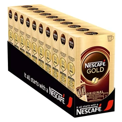 Abbildung von NESCAFÉ GOLD Original Getränkepulver Sticks, löslicher Bohnenkaffee, Instant Kaffee aus erlesenen Kaffeebohnen, koffeinhaltig, 10er Pack (10 x 10 Sticks à 2g)
