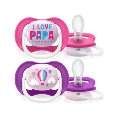 Abbildung von Ultra Air Philips Avent Schnuller für Kinder von 6 bis 18 Monaten, orthodontisch und ohne Bisphenol A, 2 Stück, inkl. Sterilisator/Tragetasche SCF080/04