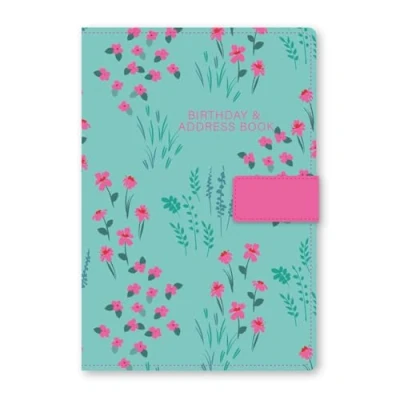 Abbildung von Telefon Adressbuch, A Z, Register aus schönem Stoff, Vintage Stil, A5, fester Einband, Adressbuch mit Magnetverschluss (rosa Blumenmuster)