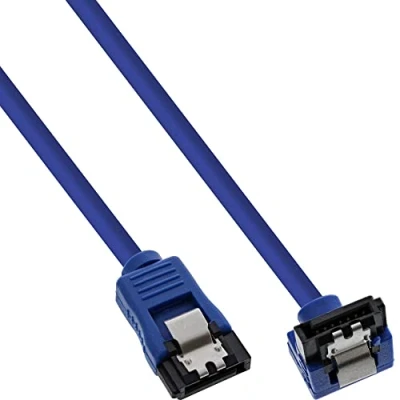 Abbildung von InLine 27701F SATA 6Gb/s Anschlusskabel rund, abgewinkelt, blau, mit Lasche, 0,15m