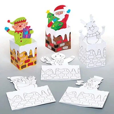 Abbildung von Baker Ross AR850 Schornstein Pop Up Karte, zum Ausmalen für Kinder, Weihnachtsbasteleien und Dekorationen, 6 Stück, Weiß