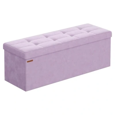 Abbildung von SONGMICS Sitzhocker mit Stauraum, klappbare Sitzbank, 38 x 110 cm Fußbank, Aufbewahrungsbox, bis 300 kg belastbar, für Wohnzimmer Schlafzimmer Flur, lavendellila LSF277P01
