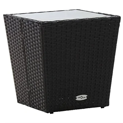 Abbildung von vidaXL Beistelltisch Gartentisch Gartenmöbel Balkontisch Tisch Terrassentisch Bistrotisch Couchtisch Kaffeetisch Schwarz 41,5x41,5x43cm Hartglas Poly Rattan