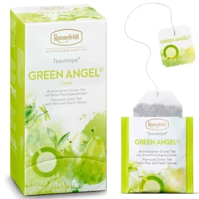 Abbildung von Ronnefeldt Teavelope Green Angel, Aromatisierter Grüner Tee mit Birne Pfirsichgeschmack, Bio Qualität, Teebeutel (25 x 1,5 g)