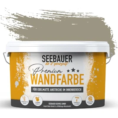 Abbildung von SEEBAUER diy Wandfarbe Braun 5L für Innen (No. 663 Khaki Fruit) Edelmatte braune Innenfarbe Brauntöne sehr hohe Deckkraft Matt, Abwaschbar und Tropffrei