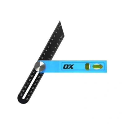 Abbildung von OX Trade 200 mm Gleitschräge mit Doppelachsen Ampullen, Edelstahlklinge, T Schräglehre, Winkelfinder für Tischlerei