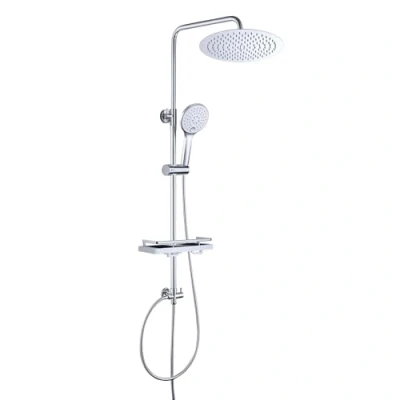 Abbildung von JOHO Edelstahl Regenduschset Duschsystem ohne Armatur, Duschset Duschstange mit Ablage Chrom(Kopfbrause D25cm)