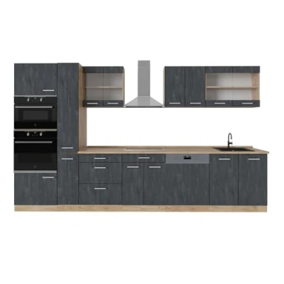 Abbildung von Vicco Küchenzeile R Line, Schwarz Beton/Goldkraft Eiche, 350 cm, AP Eiche