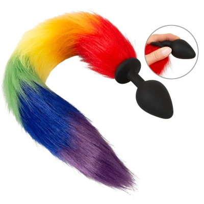 Abbildung von Analplug „fluffy tail“ mit buntem Kunstfell Schweif