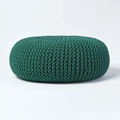Abbildung von Homescapes Pouf Großer Strickpouf 100% Baumwolle, tannengrün