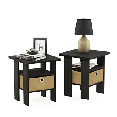 Abbildung von Furinno Andrey Beistelltisch Nachttisch mit Schublade, Espresso/Braun, 2er Set