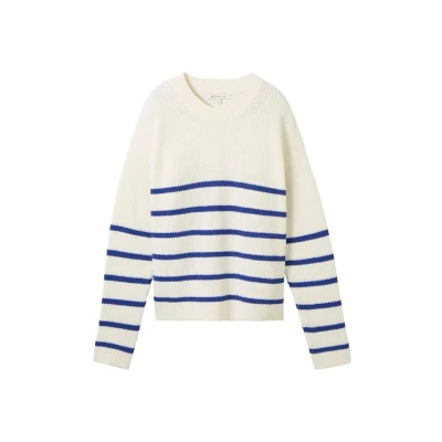 Abbildung von TOM Tailor Denim Gestreifter Strickpullover, Damen, Größe: XS, Placed blue white stripe