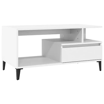 Abbildung von vidaXL Couchtisch mit Stauraum Wohnzimmertisch Beistelltisch Sofatisch Teetisch Kaffeetisch Tisch Wohnzimmer Weiß 90x49x45cm Holzwerkstoff