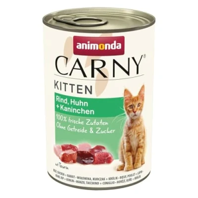 Abbildung von Carny Katzen Nassfutter Kitten Rind + Huhn Kaninchen (12 x 400g), ohne Getreide und Zucker von animonda für wachsende Kätzchen bis 1 Jahr, mit frischen Zutaten