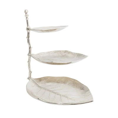 Abbildung von Kare Design Etragere Leaf, Silber, Schmuckablage mit 3 Etagen, Aluminium, Blattoptik, Schmuckaufbewahrung für Halsketten, Armbänder, Ringe, 46x32x45 cm (H/B/T)