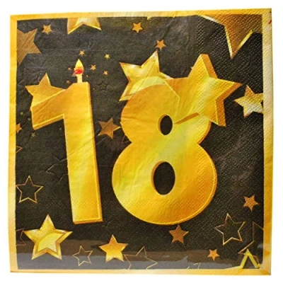 Abbildung von Udo Schmidt GmbH &amp; Co. KG 20 St. Geburtstag Papier Serviette 18 Jahre Gold/schwarz Party Deko