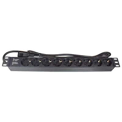 Abbildung von Good Connections Steckdosenleiste 19&quot; PDU (1HE) Kaltgeräte Stecker C14 an 9x Schutzkontakt Buchse Kinderschutz Kunststoffprofil, schwarz