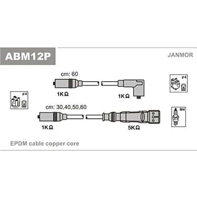 Abbildung von JANMOR ABM12P Zündkabelsatz VOLKSWAGEN: GOLF 2, Passat B3/B4 Variant, Corrado, SEAT: Ibiza TOLEDO 1, Cordoba I Limousine