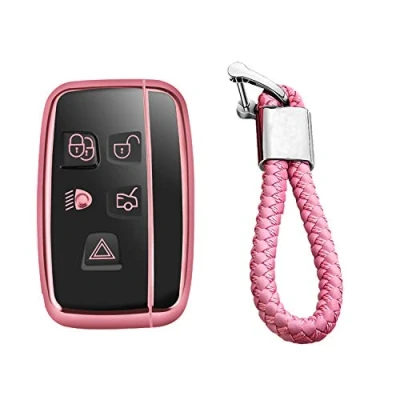Abbildung von M.JVisun TPU Weich Autoschlüssel Fall für Land Rover Discovery 4/Sport Freelander 2 Range Evoque/Sport/Velar Silikon Schlüssel Hülle Glänzend Rosa Flechten Schlüsselbund