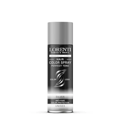 Abbildung von LORENTI TOKYO &amp; SEOUL Color Haarspray Silver 150ml Haar Farb Spray zum Verkleiden Schminken für Karneval, Fasching, Halloween Motto Party Haarfarbe Auswaschbar Hair