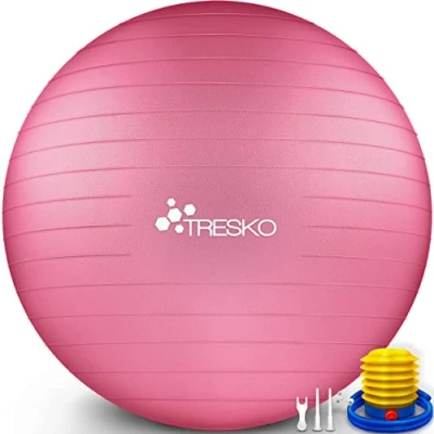 Abbildung von TRESKO Gymnastikball mit GRATIS Übungsposter inkl. Luftpumpe Yogaball, BPA Frei Sitzball Büro Anti Burst Luftpumpe, Fitnessball