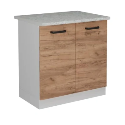 Abbildung von Vicco Küchenunterschrank R Line, Goldkraft Eiche, 80 cm AP Marmor