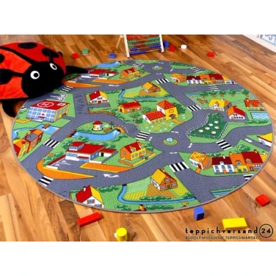 Abbildung von Snapstyle Kinder Spiel Teppich Little Village Grün Rund in 7 Größen