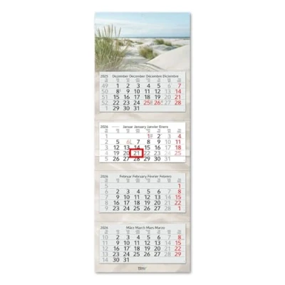 Abbildung von Timr 4 Monatskalender 2026 Wandkalender Monate mit Schieber 90 cm Viermonatskalender mehrsprachig D/GB/F/ES I Motiv Dünen tr309