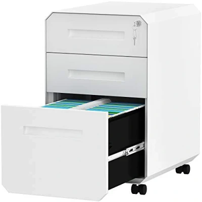 Abbildung von YITAHOME Metall Rollcontainer mit 3 Schubladen, Abschließbar Aktenschrank für Legal, Letter, Mobiler Büroschrank Rollen Home Office, 51 x 40 64cm, Weiß