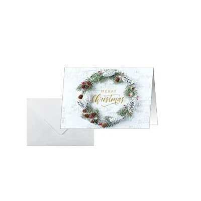 Abbildung von SIGEL DS089 Weihnachtskarten Set &quot;Christmas wreath&quot;, A6 quer, 25 Karten mit Umschlägen, ideal zum Bedrucken, aus nachhaltigem Papier