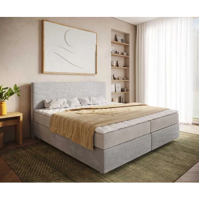 Abbildung von Boxspringbett Dream Well Cord Silbergrau 200x200 cm mit Taschenfederkernmatratze und Topper Visco