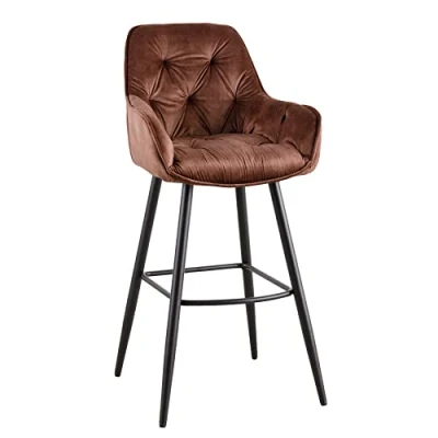 Abbildung von riess ambiente Barhocker MILANO braun / schwarz (Einzelartikel, 1 St), Samt · Metall Stuhl mit Lehne Chesterfield Steppung