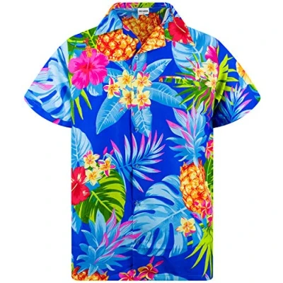 Abbildung von King Kameha Funky Hawaii Hemd, Herren, Kurzarm, Pineapple, Blau, XS