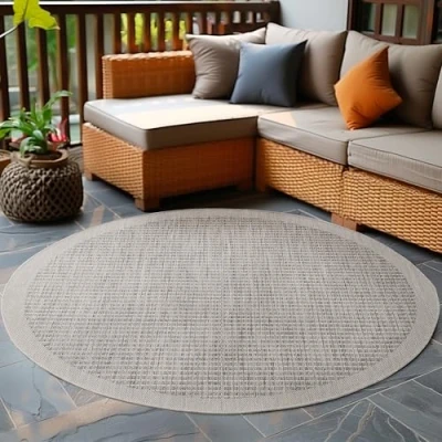 Abbildung von Carpetsale24 In &amp; Outdoor Teppich Wetterfest 200 cm Rund Einfarbig Grau Waschbar, Wasserfest, Pflegeleicht und Flachgewebe Ideal für Balkon, Garten, Terrasse als Küchenteppich