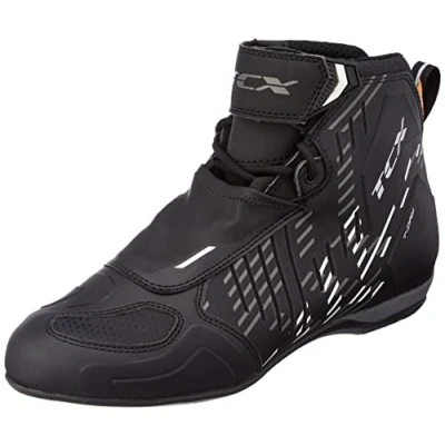 Abbildung von TCX R04D Waterproof, Herren Motorradschuhe, Wasserdicht und Zertifiziert mit T DRY Membran, Schnürsenkel Klettverschluss, Obermaterial aus Mesh Hot Melt Beschichtung, Schwarz/Weiß