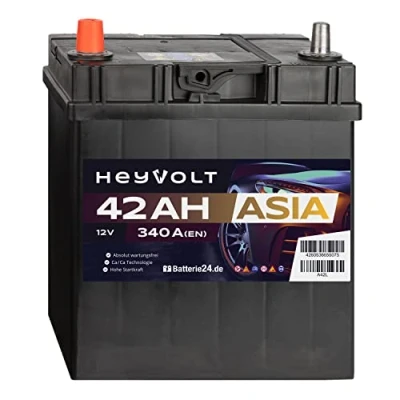 Abbildung von HeyVolt Asia Autobatterie 12V 42Ah 340A/EN Starterbatterie, absolut wartungsfrei ersetzt 35Ah 40Ah, Pluspol Links