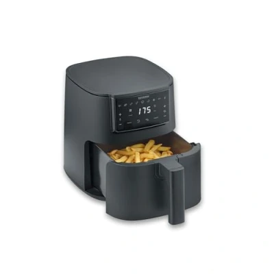 Abbildung von SEVERIN Heißluftfritteuse FryLight Single, vielseitige Zubereitung, Pommes, Steak, Gemüse, Touch Display, 8 Automatik Programme, Warmhaltefunktion, 4L, Antihaftbeschichtung, 1300W, schwarz, FR 2461