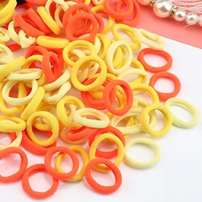 Abbildung von 100 Stück Elastisch Haargummis Klein, Baby Haargummis, Soft Baumwolle Mini Haarband, Ohne Metall Pferdeschwanz Inhaber Perfekt für Kinder, Babys, kleine Mädchen, Gelb